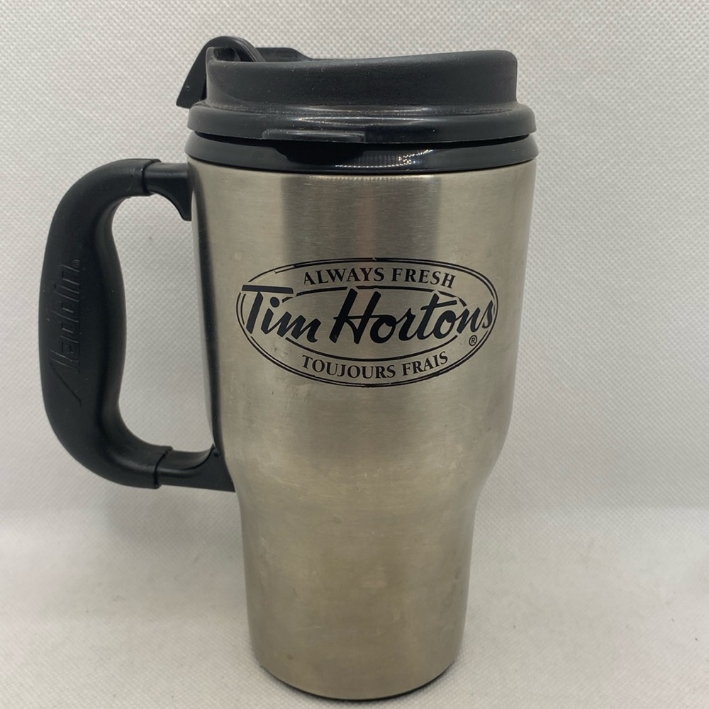 Tim Horton’s Always Fresh Stainless Steel Aladdin Coffee Tea Travel Mug